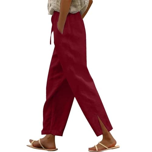 DINEVE Women's High-Waist Summer Casual Linen Trouser