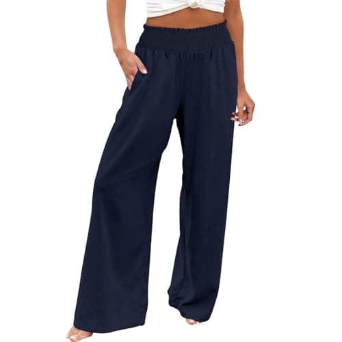 Women's Cotton Linen Wide Leg Trousers for Work