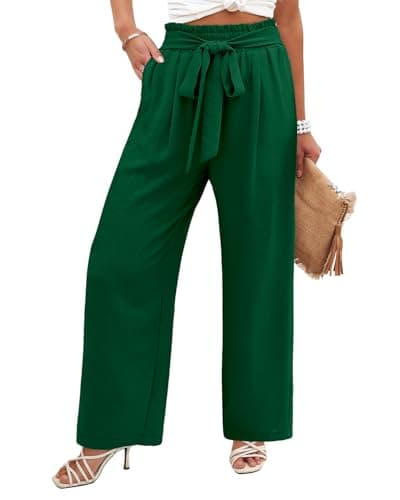 Flowy Women's Wide Leg Pants with Elastic Waist and Pockets, Ideal for Business or Casual Wear