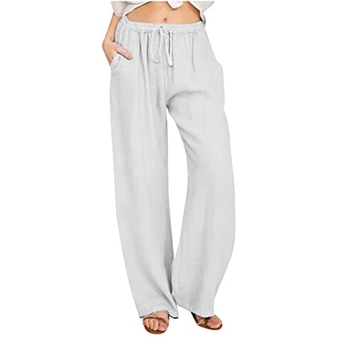 Yxzogd Women's Wide Leg Elastic Drawstring Linen Pants with Pockets