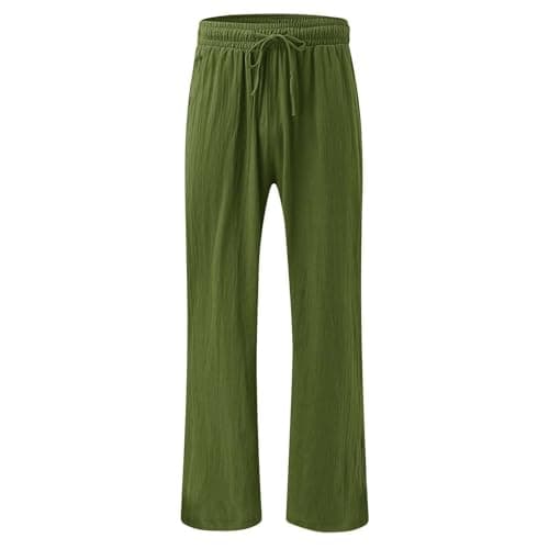 Elastic Waist Palazzo Pants with Pockets | Women's Cotton Linen Wide Leg Lounge Pants
