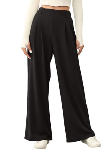 EVALESS Women's High Waisted Wide Leg Waffle Knit Palazzo Pants with Pockets