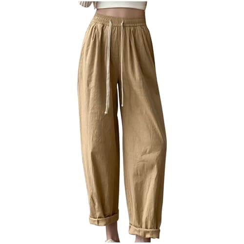 Yxzogd Flowy High-Waisted Wide Leg Cotton Linen Palazzo Pants