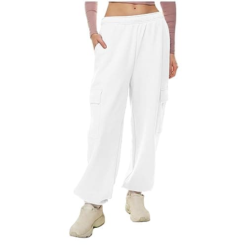 SMIDOW Women's High-Waisted Fleece Baggy Sweatpants Cargo Casual Joggers