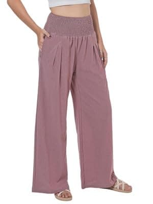 LOFBAZ Women's Summer High-Waisted Flowy Linen Palazzo Pants with Pockets
