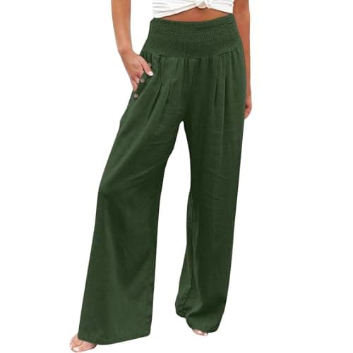 GOKKILRW Women's Linen Palazzo Pants Wide Leg High Waist Boho Summer Travel Trouser