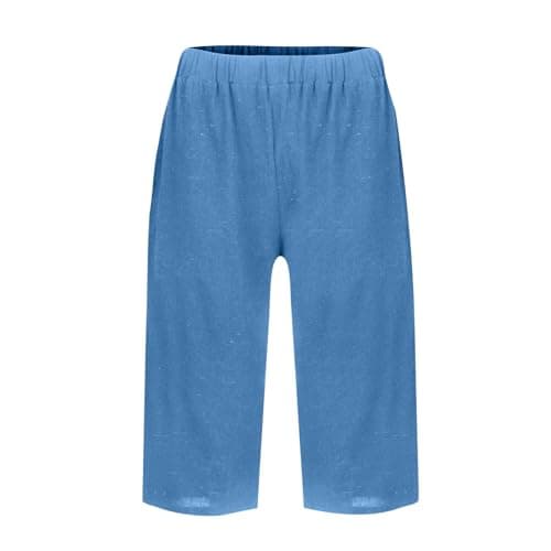 Yxzogd 2025 Women's Summer Cotton Linen Elastic Waist Basic Plus Size Short Pants with Pockets