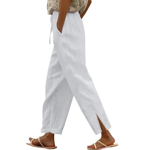 DINEVE Women's High-Waist Summer Casual Linen Trouser