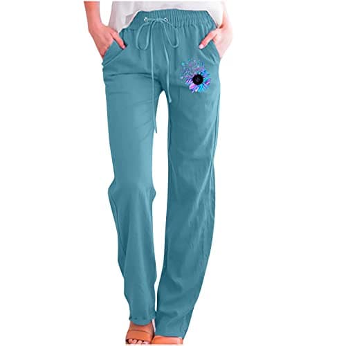 Floral Wide-Leg Pants for Women: High-Waisted, Comfortable Cotton-Linen Trousers