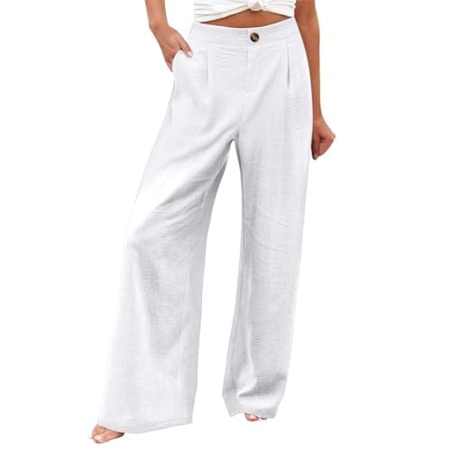 Stylish Women's Wide Leg Office Pants with Pockets Solid Slacks