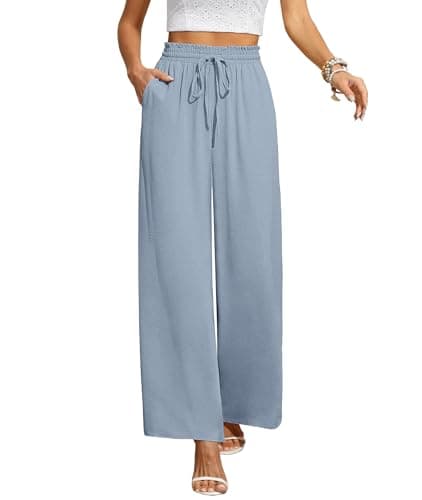 CZYINXIAN Women's Wide Leg Casual Pants with Adjustable Elastic Waist and Pockets