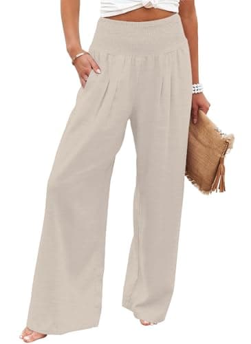 Bbkkuck Women's Elastic High-Waisted Wide Leg Palazzo Pants with Pockets