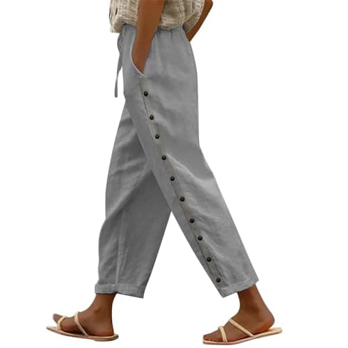 Boho Striped Linen Pants for Women Summer Casual Beach