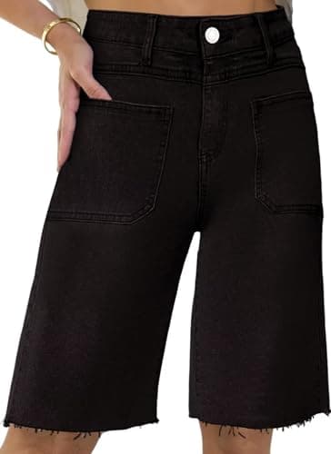 Allimy Women's Denim Cargo Knee-Length Shorts with Pockets