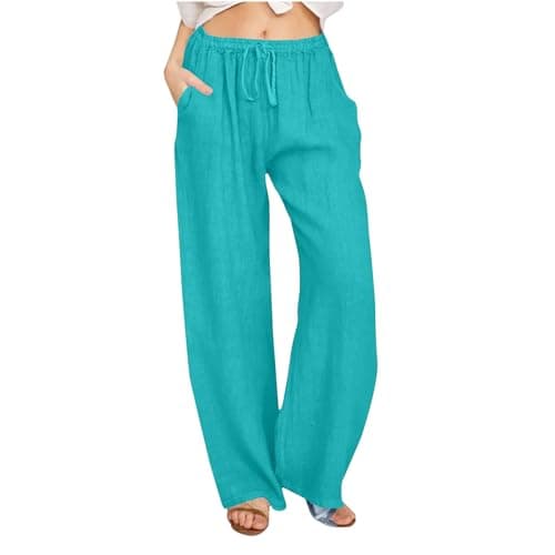 Yxzogd Women's Wide Leg Elastic Drawstring Linen Pants with Pockets