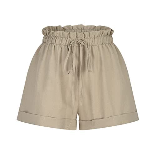 Sktremeuru Women's Cotton Linen Paperbag Shorts Elastic Waist DrawstringComfort Summer Pants