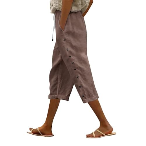 2025 Women's Lightweight Striped Linen Capri Pants