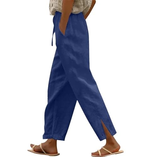 DINEVE Women's High-Waist Summer Casual Linen Trouser
