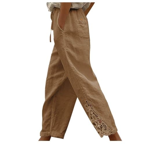 Yxzogd Women's Boho High Rise Cropped Cotton Linen Pants
