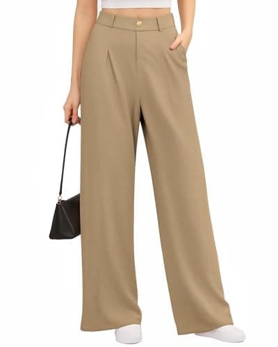 CLOZOZ Women's High Waist Wide Leg Faux Front Waffle Knit Pants