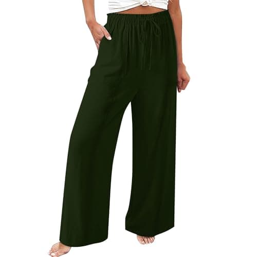 Elastic Waist Palazzo Pants with Pockets | Women's Cotton Linen Wide Leg Lounge Pants