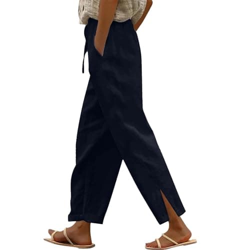 DINEVE Women's High-Waist Summer Casual Linen Trouser