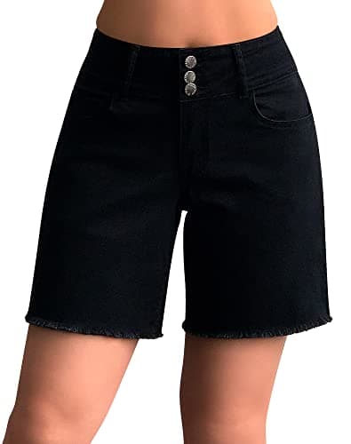 Rosswear Women's Stretchy Wide Leg High-Waisted Frayed Hem Jean Shorts