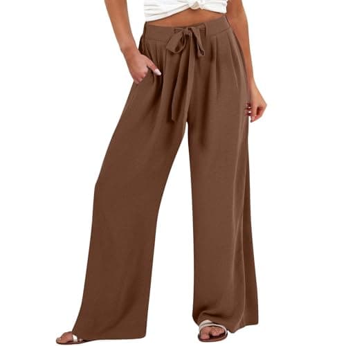 GOKKILRW Women's Summer High Waist Linen Drawstring Palazzo Pants