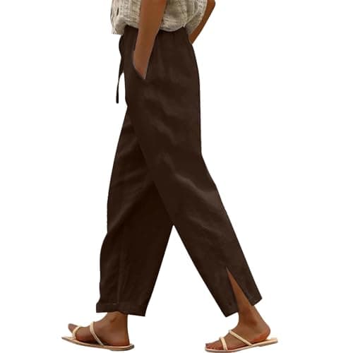 DINEVE Women's High-Waist Summer Casual Linen Trouser