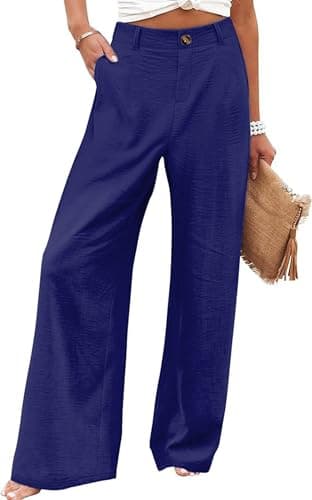 Bbkkuck Women's Elastic High-Waisted Wide Leg Palazzo Pants with Pockets