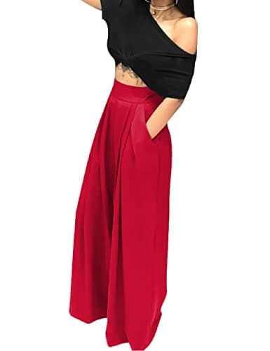 Adilaca Women's Wide Leg Pants - Flowy High Waisted Casual Palazzo