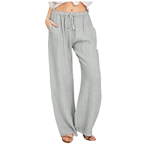 Yxzogd Women's Wide Leg Elastic Drawstring Linen Pants with Pockets
