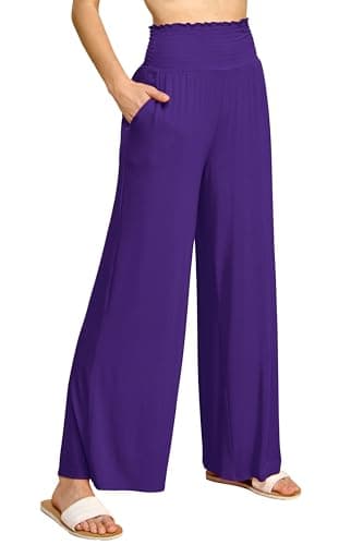 Johnny Women's Elastic High-Waisted Palazzo Pants with Pocket
