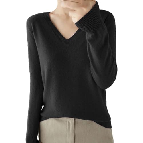 Soft V-Neck Wool Blend Sweater for Women Fall Fashion Tops