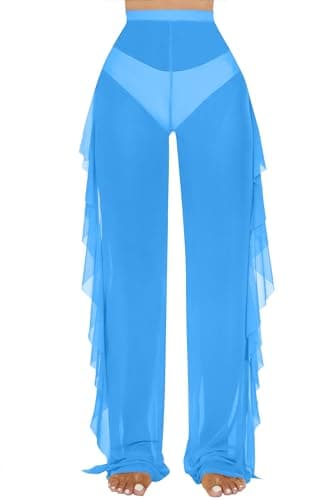 Jumppmile Women's Ruffle Sheer Mesh Swim Bikini Cover-Up