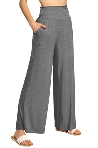 Johnny Women's Elastic High-Waisted Palazzo Pants with Pocket