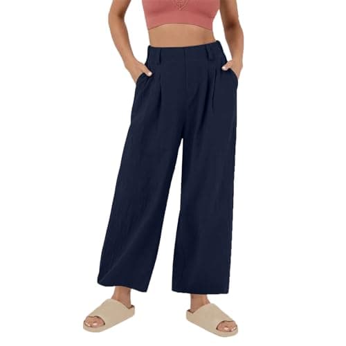 Yxzogd Women's High-Waisted Wide Leg Cotton Pants for Summer Beach Wear