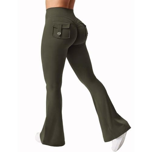 Women's High Waist Flare Yoga Pants with Pockets & Tummy Control