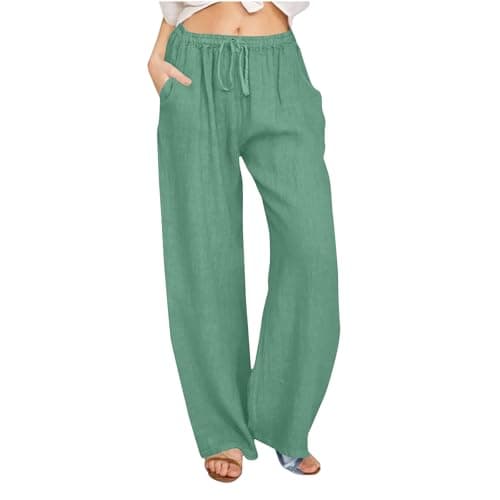 Yxzogd Women's Wide Leg Elastic Drawstring Linen Pants with Pockets