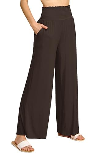 Johnny Women's Elastic High-Waisted Palazzo Pants with Pocket
