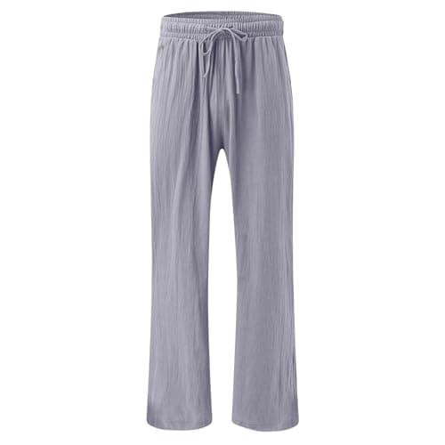 Womens Elastic High Waisted Boho Linen Palazzo Pants with Pockets