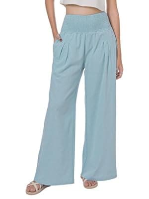LOFBAZ Women's Summer High-Waisted Flowy Linen Palazzo Pants with Pockets