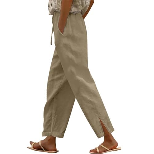 DINEVE Women's High-Waist Summer Casual Linen Trouser