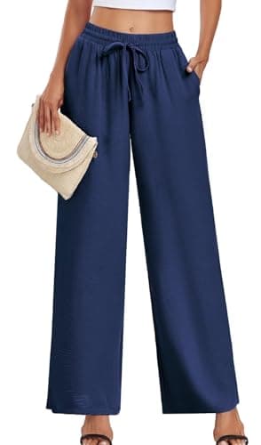 YVH Women's Casual Loose Fit Palazzo Pants with Pockets Elastic Waist