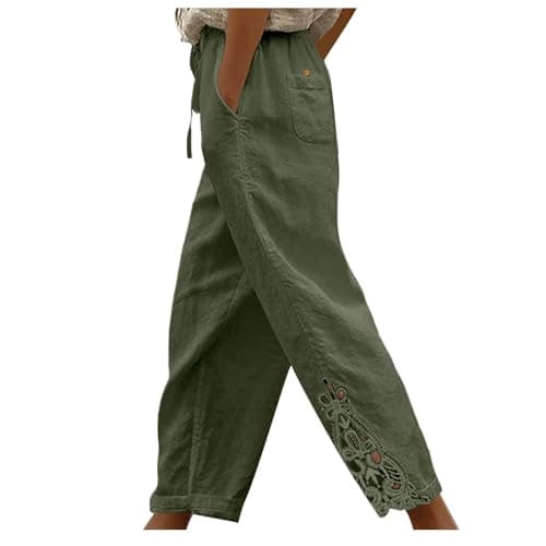 Yxzogd Women's Boho High Rise Cropped Cotton Linen Pants