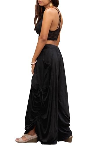 Thaluta Women's Wide Leg Palazzo Pants with Pockets (Solid Black)