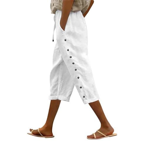 2025 Women's Lightweight Striped Linen Capri Pants