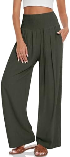 TARSE Women's Summer Linen Palazzo Pants with Pockets
