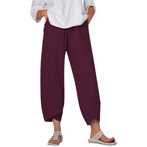 Xoxingysm HighWAIST Linen WideLeg Pants for Women Boho Summer Crop Trousers