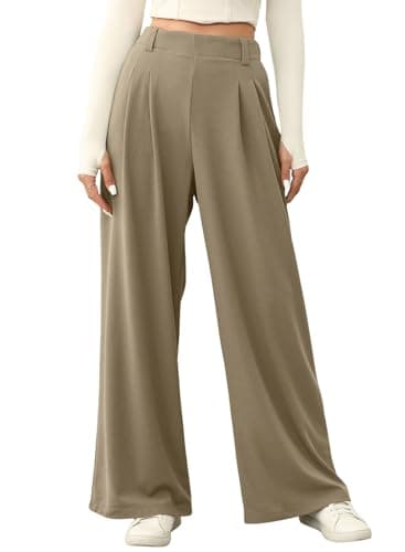 EVALESS Women's High Waisted Wide Leg Waffle Knit Palazzo Pants with Pockets